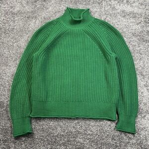 J.Crew Roll Neck Sweater Womens Medium Green Cotton Preppy Fisherman Oarsman